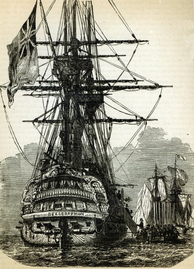 Napoleon se vzdává kapitánu Maitlandovi v roce 1808 na palubě Bellerophonu od English School